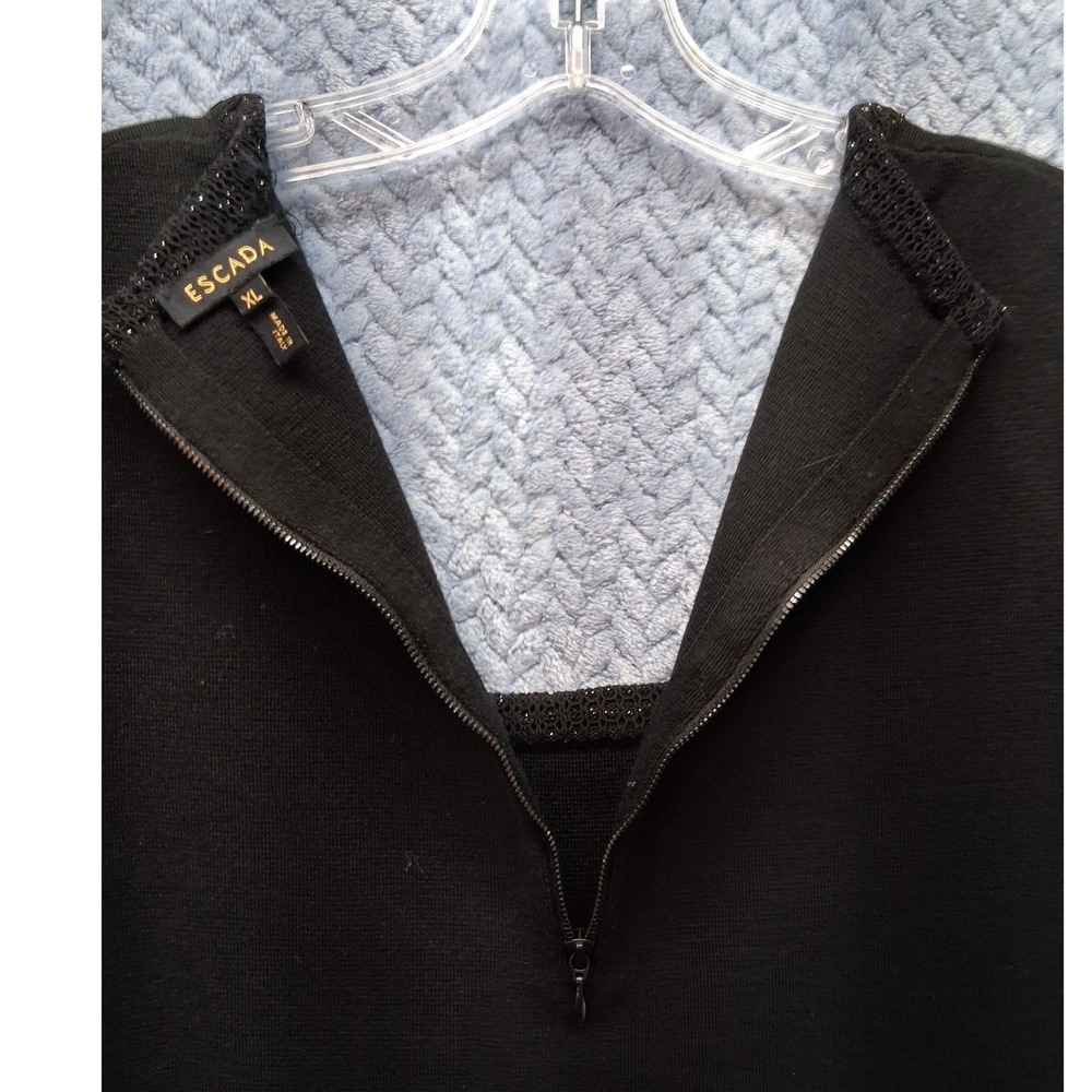 Escada Black Knit Dress XL Short Sleeve Square Neck Metallic Trim Made in Italy - Picture 8 of 8